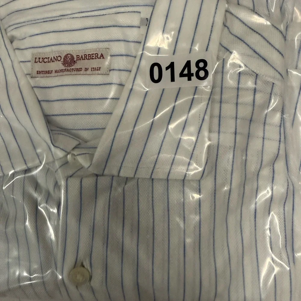 Luciano Barbera Men's‎ Long Sleeve Shirt White Blue Made in Italy XL (0148)A4